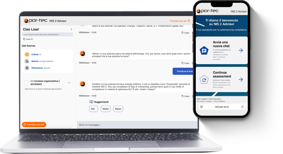 NIS 2 Advisor su laptop e smartphone